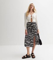 New Look Black Zebra Print Split Hem Midi Skirt